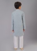 Beautiful Embroidered Fancy Fabric Grey Kurta Pyjama - 3