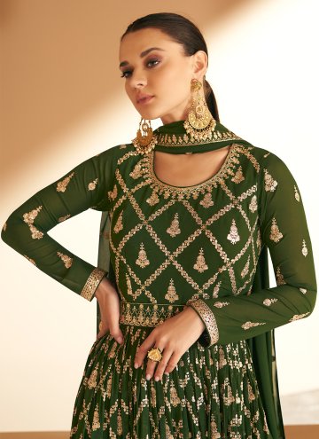 Beautiful Embroidered Georgette Green Readymade Designer Gown