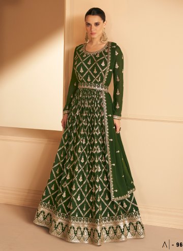 Beautiful Embroidered Georgette Green Readymade De