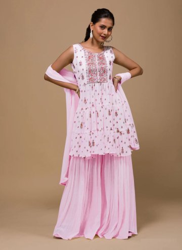 Beautiful Embroidered Georgette Rose Pink Designer