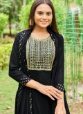 Beautiful Embroidered Rayon Black Designer Gown - 1
