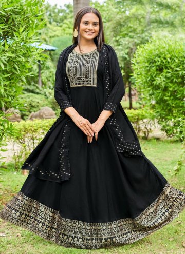 Beautiful Embroidered Rayon Black Designer Gown