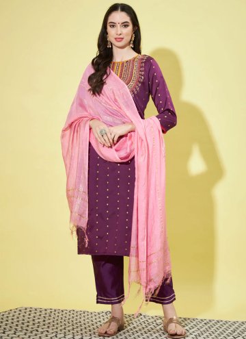 Beautiful Embroidered Silk Blend Purple Trendy Salwar Suit