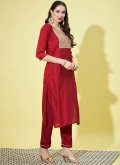 Beautiful Embroidered Silk Maroon Pant Style Suit - 2