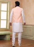 Beautiful Fancy work Banarasi Off White and Peach Kurta Payjama With Jacket - 3