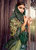Beautiful Foil Print Tussar Silk Green Trendy Saree - 1