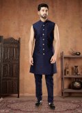 Beautiful Green and Navy Blue Jacquard Embroidered Indo Western - 1
