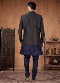 Beautiful Green and Navy Blue Jacquard Embroidered Indo Western - 2