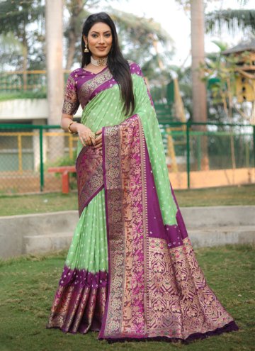 Beautiful Green and Purple Kanjivaram Silk Woven C