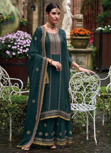 Beautiful Green Chinon Embroidered Trendy Salwar Kameez for Ceremonial