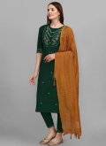 Beautiful Green Cotton  Embroidered Salwar Suit - 1