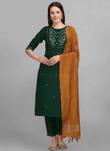 Beautiful Green Cotton  Embroidered Salwar Suit