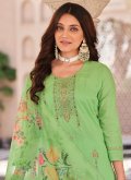 Beautiful Green Cotton  Embroidered Straight Salwar Kameez for Ceremonial - 1