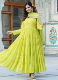 Beautiful Green Faux Georgette Plain Work Designer Gown - 3