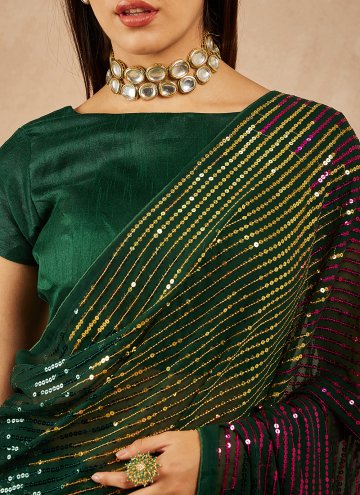 Beautiful Green Georgette Embroidered Shaded Saree for Ceremonial