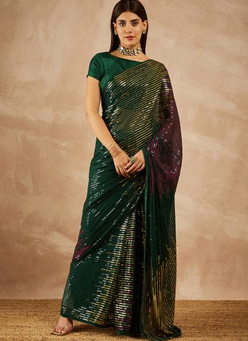Beautiful Green Georgette Embroidered Shaded Saree for Ceremonial
