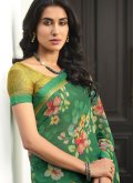 Beautiful Green Georgette Lace Designer Saree for Casual - 1