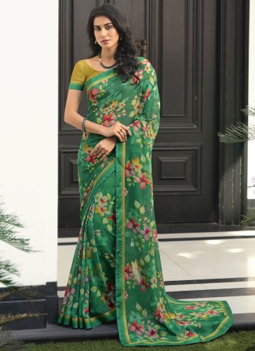 Beautiful Green Georgette Lace Designer Saree for 