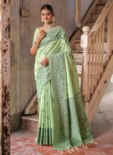 Beautiful Green Handloom Silk Woven Trendy Saree for Ceremonial