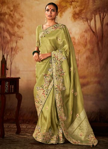 Beautiful Green Kanjivaram Silk Embroidered Designer Saree for Ceremonial