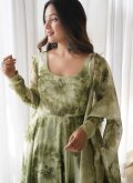 Beautiful Green Organza Printed Designer Gown - 3