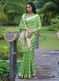 Beautiful Green Organza Strips Print Contemporary Saree - 2