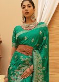Beautiful Green Satin Woven Trendy Saree - 1