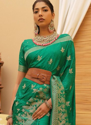 Beautiful Green Satin Woven Trendy Saree