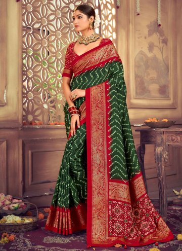Beautiful Green Silk Abstract Print Contemporary Saree