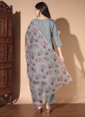 Beautiful Grey Cotton  Embroidered Salwar Suit - 2