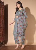 Beautiful Grey Cotton  Embroidered Salwar Suit - 3