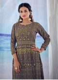 Beautiful Grey Muslin Embroidered Gown for Festival - 1