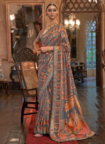 Beautiful Grey Patola Silk Woven Trendy Saree