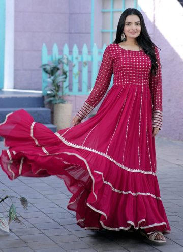 Beautiful Hot Pink Georgette Embroidered Floor Length Gown