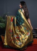 Beautiful Jacquard Work Silk Green Classic Designer Saree - 1