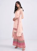 Beautiful Khatli Work Georgette Peach Straight Salwar Suit - 2