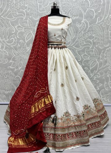 Beautiful Lucknowi Work Silk White A Line Lehenga 
