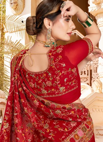 Beautiful Maroon Georgette Embroidered Traditional Saree