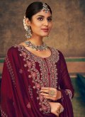 Beautiful Maroon Pure Silk Cord Salwar Suit for Engagement - 1