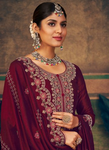 Beautiful Maroon Pure Silk Cord Salwar Suit for Engagement