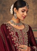 Beautiful Maroon Pure Silk Cord Salwar Suit for Engagement - 2