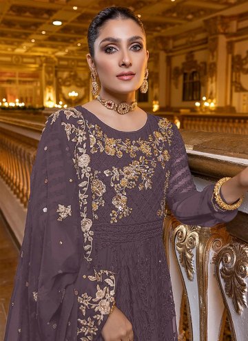 Beautiful Mauve Faux Georgette Embroidered Pakistani Suit