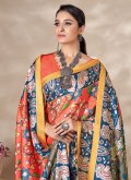 Beautiful Multi Colour Pashmina Digital Print Contemporary Saree - 1