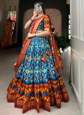 Beautiful Multi Colour Tussar Silk Foil Print Designer Lehenga Choli for Ceremonial - 1
