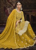 Beautiful Mustard Faux Georgette Embroidered Palazzo Suit - 1