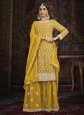 Beautiful Mustard Faux Georgette Embroidered Palazzo Suit - 2