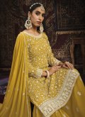 Beautiful Mustard Faux Georgette Embroidered Palazzo Suit - 3