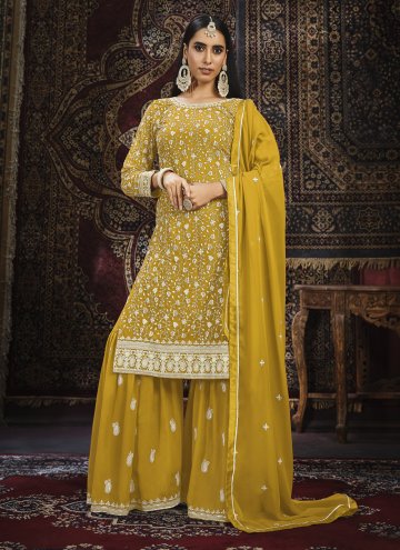 Beautiful Mustard Faux Georgette Embroidered Palazzo Suit