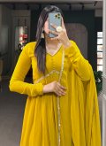 Beautiful Mustard Georgette Lace Gown for Ceremonial - 1