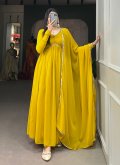 Beautiful Mustard Georgette Lace Gown for Ceremonial - 2